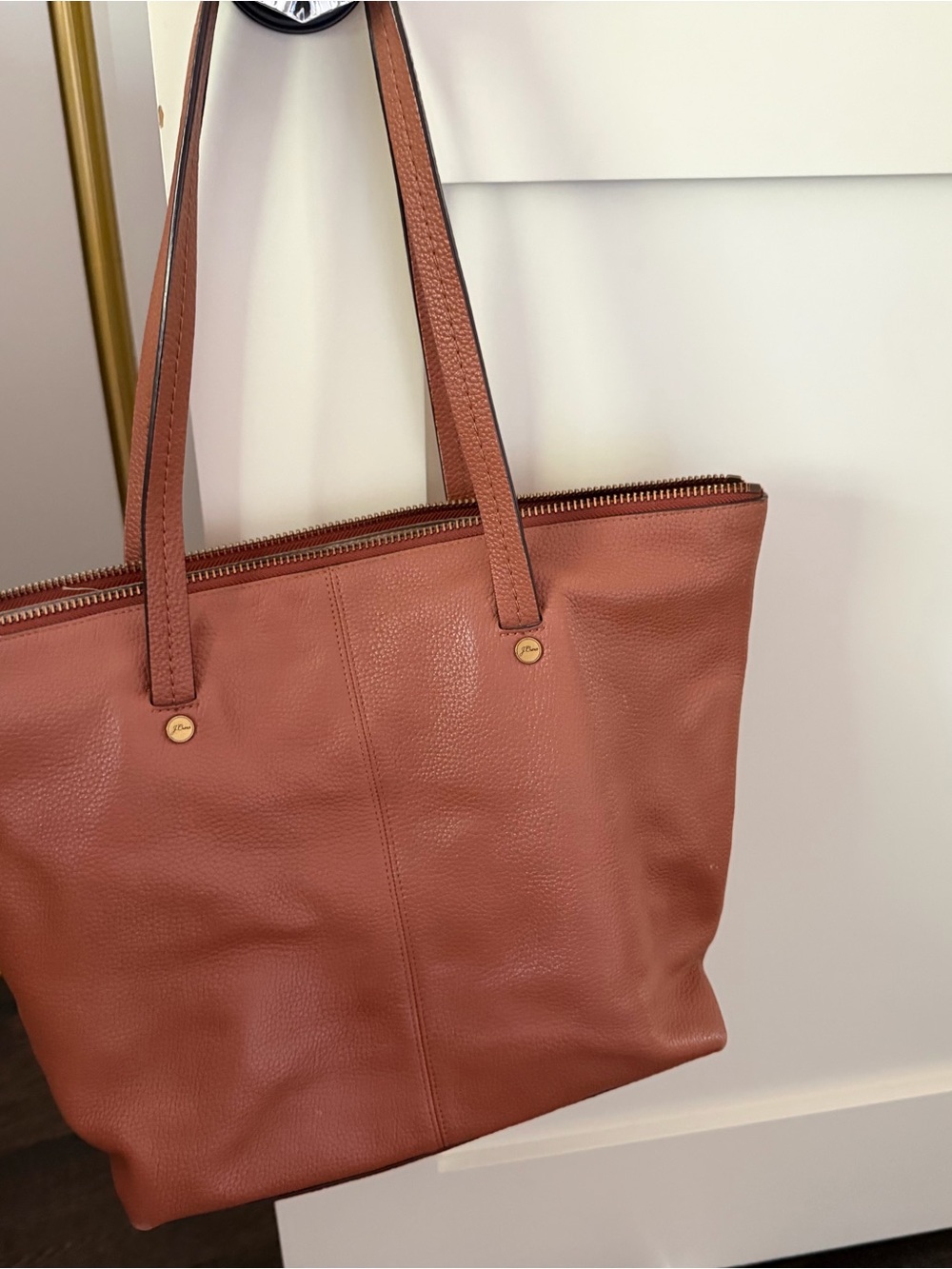 J. Crew Pebbled Leather Tote in Camel Brown.